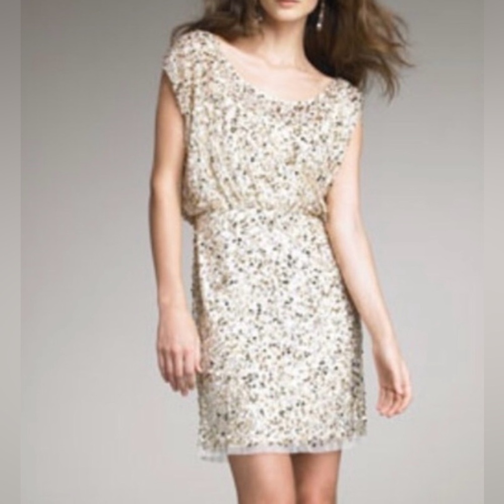 Aidan Mattox  gold sequence blouson mini cocktail party dress sz 4